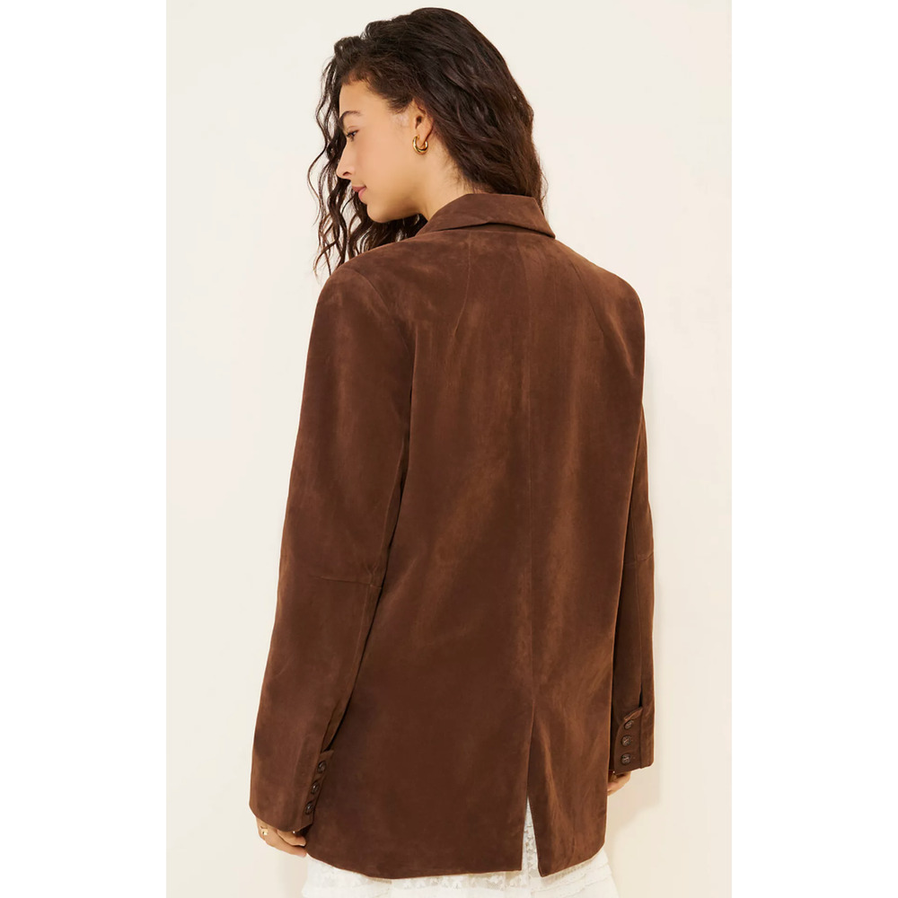 Free People We The Free Brown Bear Paper Cut Vegan Faux Suede Blazer Jacket Sz M View 6